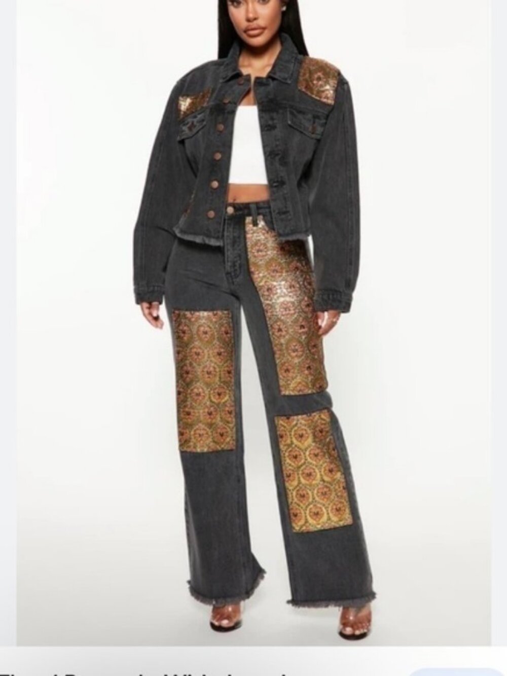 Fashion Nova Floral Brocade Wide Leg Jeans women 7 Y2K festival rodeo boho retro